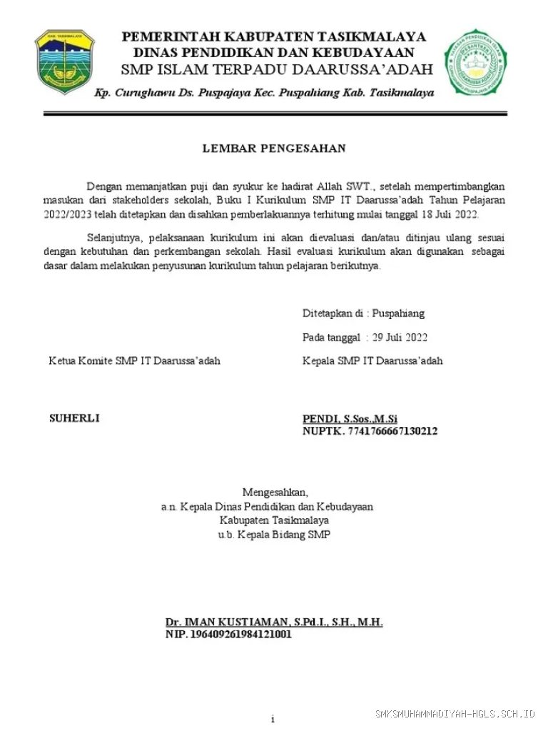 Contoh Lembar Pengesahan Laporan PKL yang Ditandatangani Pembimbing Dudi