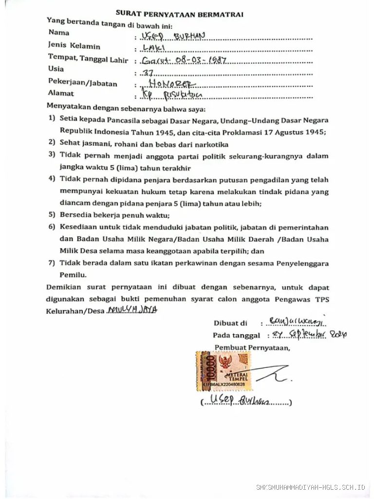 Photo by scribd.com - Contoh Format Surat Pernyataan Keaslian Naskah Laporan PKL Bermaterai